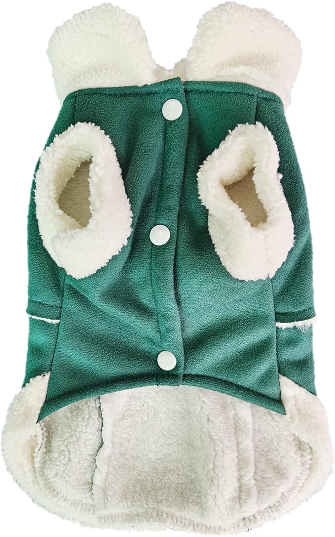 Jecikelon Bowtie Dog Cold Weather Coat Fleece Lining Warm Pet Puppy Turtleneck Dogs Winter Clothes for Small Dogs with D-Ring (Green, Medium)