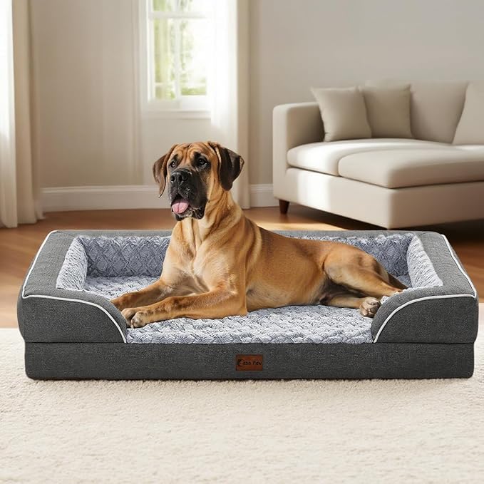 Orthopedic Dog Beds for Extra Large Sized Dogs, Waterproof Memory Foam XL Pet Bed with Sides 42x30Inch, Non-Slip and Egg-Crate Foam Big Dog Couch Bed with Removable Washable Cover, Dark Grey