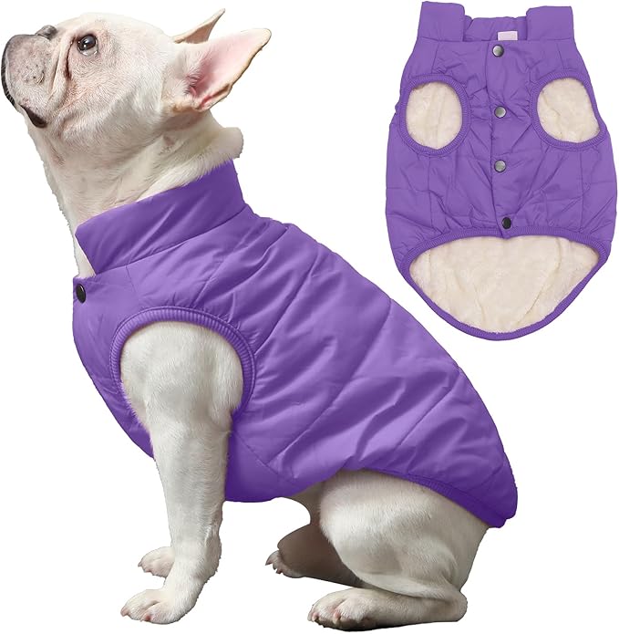 2 Layers Fleece Lined Warm Dog Jacket for Puppy Winter Cold Weather,Soft Windproof Small Dog Coat,Purple M