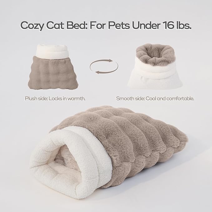 Cat Sleeping Bag for Indoor Cats Self Warming Cat Bed Fits up to 15 lbs Pets Soft Plush Warm Bed 360° Wrap Bag Washable Comfortable Pet Sleeping Bed 21" × 17" Coffee