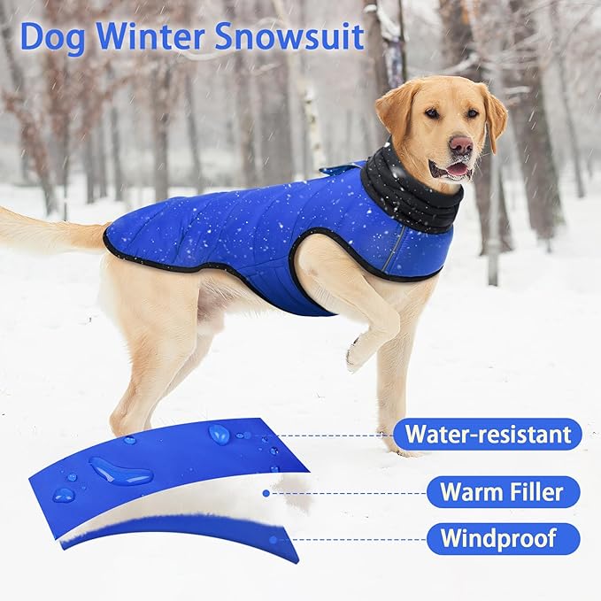MIGOHI Lightweight Dog Coat, Windproof Dog Jacket, Puffer Jacket for Large Dogs, Padded Vest with Reflective Strips, Warm Snow Vest in Cold Weather, Easy On Hook & Loop Belly, Blue, XL