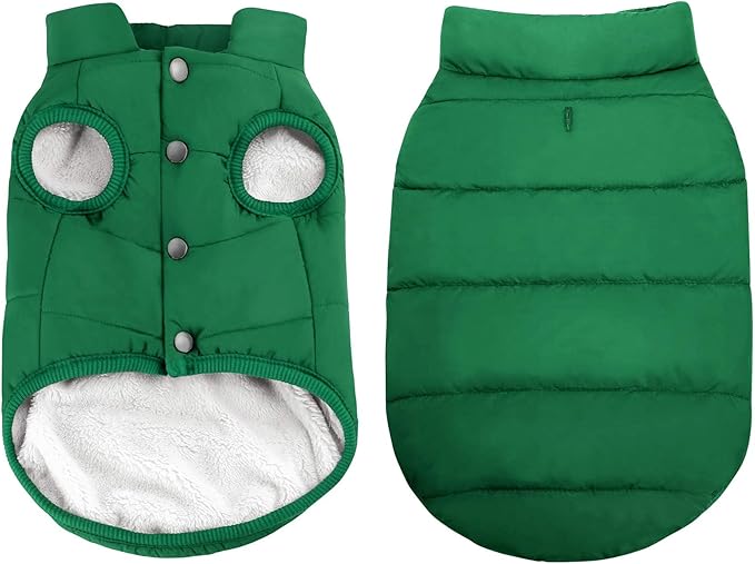 ASENKU Dog Winter Coat - Waterproof Windproof Dog Jacket, Warm Snowproof Doggie Puffer Vest for Cold Weather, Lightweight Snow Coats for Small Medium Large Dogs (S, Green)