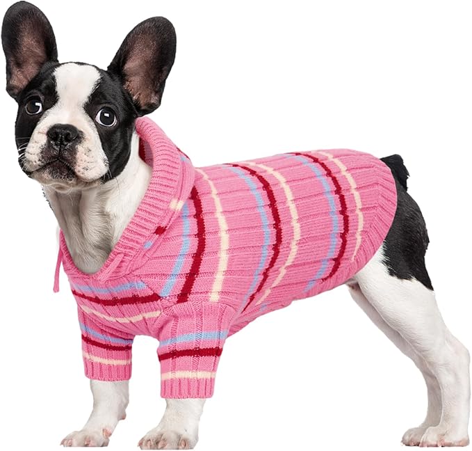 Kuoser Dog Sweater, Dog Sweaters for Medium Dogs Girl Boy, Thanksgiving Christmas Dogs Sweater, Soft Hooded Pet Sweatshirt, Fall Winter Pet Clothes Outfit for French Bulldog, Boston Terrier, Pink M