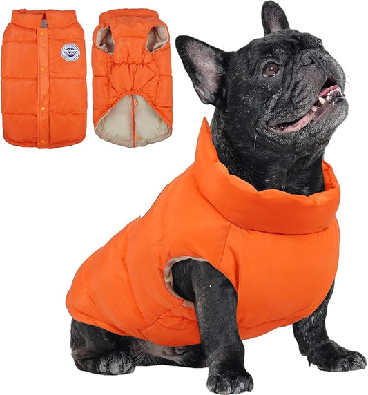 Kuoser Dog Coat Puffer Vest, Warm Dog Jacket Windproof Dogs Cold Weather Coats Pet Snowsuit Padded Vests, Lightweight Puppy Winter Clothes for Small Dogs, Button Design, Easy On/Off, Orange XS