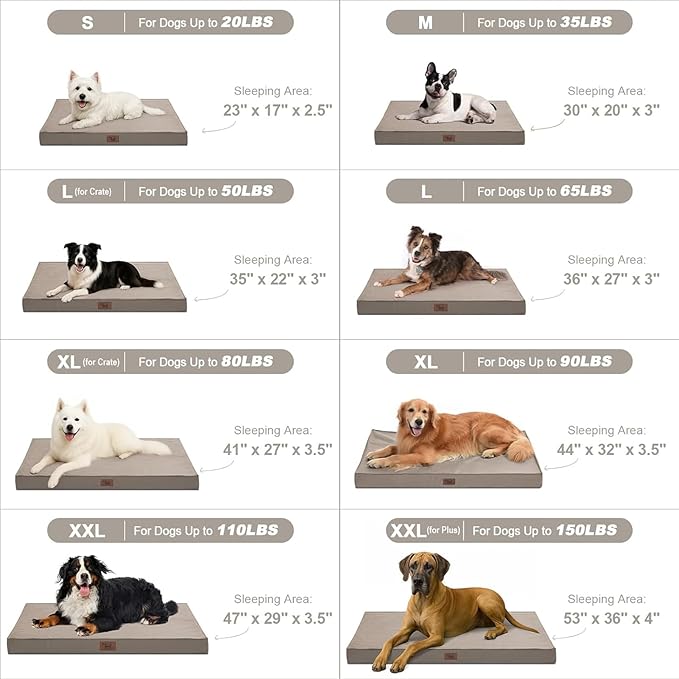 Outdoor Dog Bed for Small Dogs & Cats, Waterproof Dog Crate Mat Orthopedic Egg Crate Foam with Washable Removable Oxford Cover, Khaki