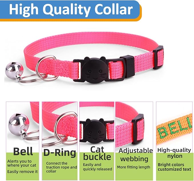 Personalized Cat Collars, Embroidered with Pet Name and Phone Number, Adjustable Nylon Breakaway Safety Release Buckle ID Collar,Custom Text with Bell for Cat or Kitten,Blue