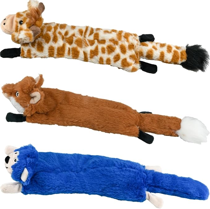 SHARLOVY Dog Squeaky Toys No Stuffing 3 Pack, Plush Crinkle Dog Toys for Large Breed, Durable Doggie Chew Cute Animals Puppy Toy for Teething