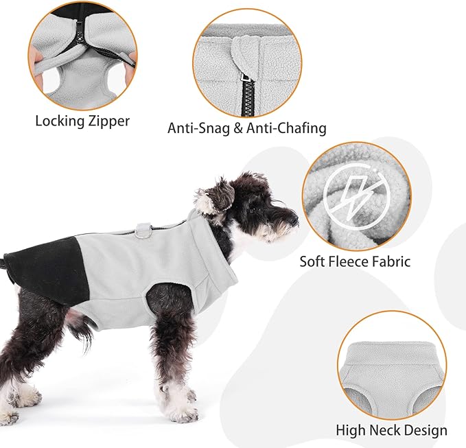 KOOLTAIL Dog Fleece Vest Sweater, Zip Up Step-in Pullover Warm Puppy Jacket with Dual Leash D-Ring for Small Medium Dogs, Cozy Soft Pet Winter Cold Weather Coats Fall Clothes Hoodie Boy Girl, Black S