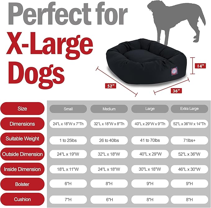 Majestic Pet 52 Inch Bagel Calming Dog Bed Washable – Cozy Soft Round Pet Bed with Spine Support for Dogs to Rest their Head - Fluffy Donut Puppy Bed 52x35x11 (Inch) - X-Large – Black