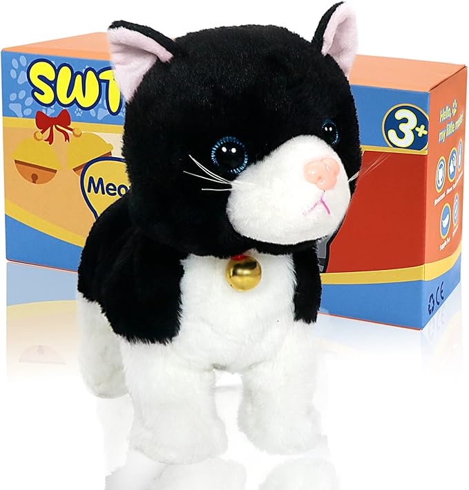 Plush Cat Stuffed Animal Interactive Robot Toy, LED Robotic Cat Barking Meow Kitten Touch Control, Electronic Cat Pet, Robot Kitty Toys, Animated Toy Cats for Girls Baby Kids