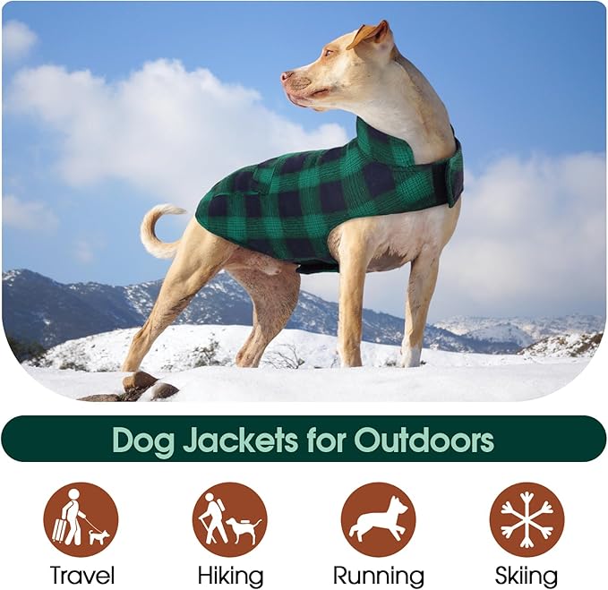 Kuoser Reversible Dog Jacket, Warm Winter Coat for Large Dogs, Warm Windproof Pet Cold Weather Clothes, Green XXL