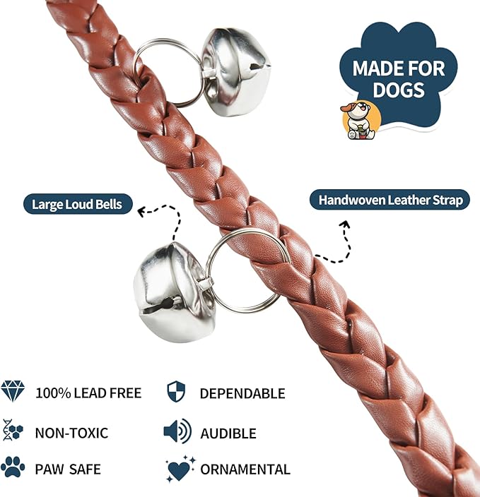 Dog Doorbells for Potty Training, Poly Urethane Puppy Door Bells, Hand-woven Dog Bells for Dog Training, Extra Loud Bells for Door Knob, Ring to Go Outside Doggie Pet Supplies. (Brown twist)