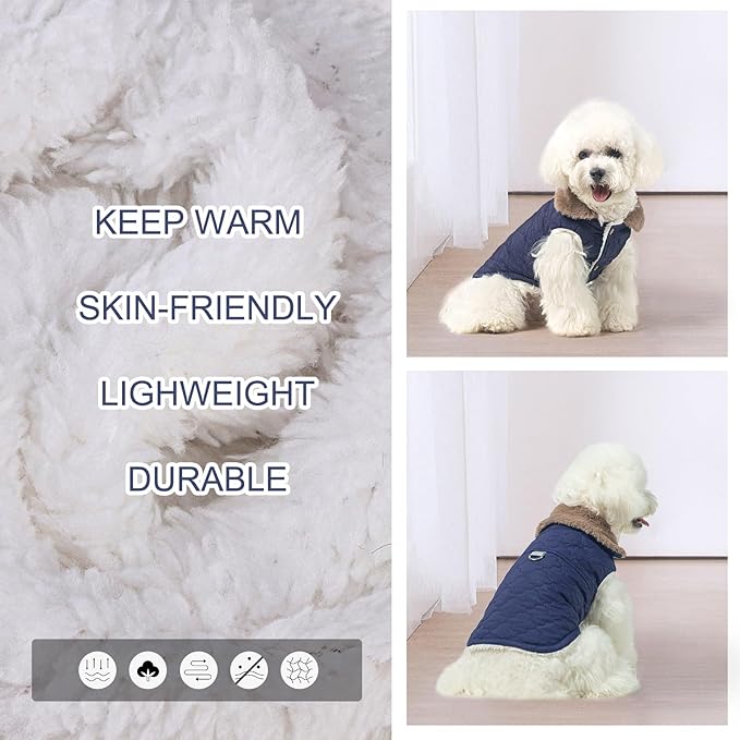 BEAUTYZOO Winter Dog Coat with Harness Built in, Warm Dog Puffer Jacket Vest Padded Fleece Cold Weather Coats Windproof Waterproof Snow Jackets Clothes for Small Medium Puppy, Blue S