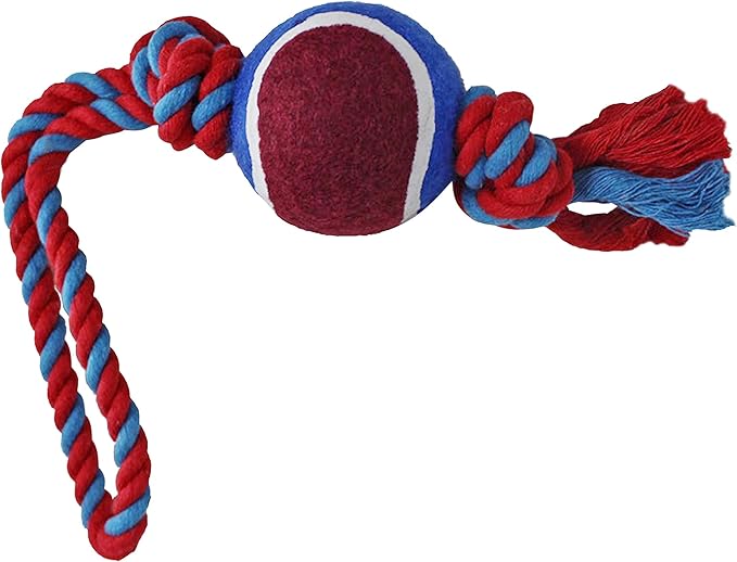 Dog Rope Toy with Tennis Ball, Nylon Ropes with Balls, Fun Tug of War Toys for Dogs, Tough Pet Toy for Aggressive Chewers, Eskimo, Terrier, Beagle and More(1 Rope Dog Toy Blue Ball FBA)