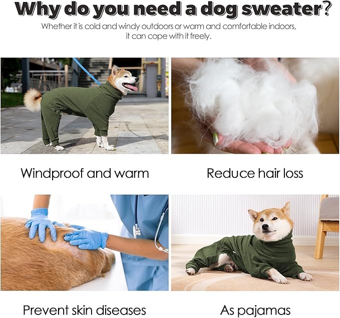 Dotoner Pullover Dog Sweater High Collar With Leash Hole - Cold Weather Vest for Indoor and Outdoor Use - Long Sleeve Sweatshirt Clothes for Large Dogs