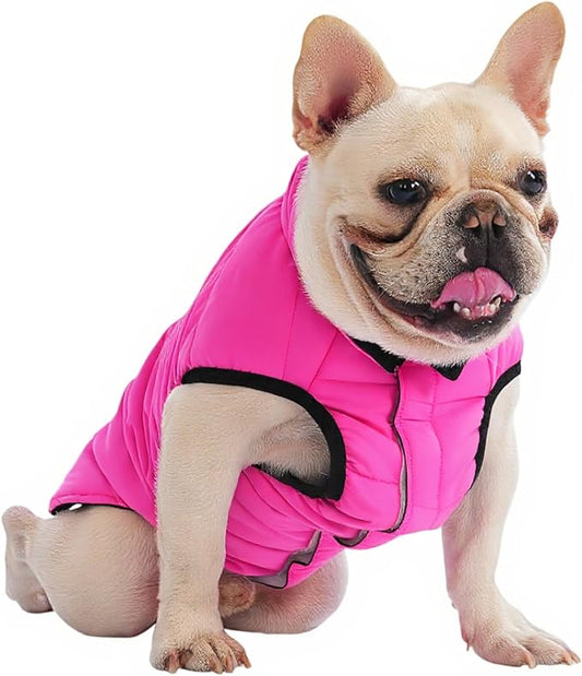 PetWarm Reversible Dog Winter Coat, Windproof Dog Puffer Vest, Soft Vest for Dogs with Hook-and-Loop Strap for Easy Dressing, Waterproof Coat for Dogs with Adjustable Fit, Pink, L