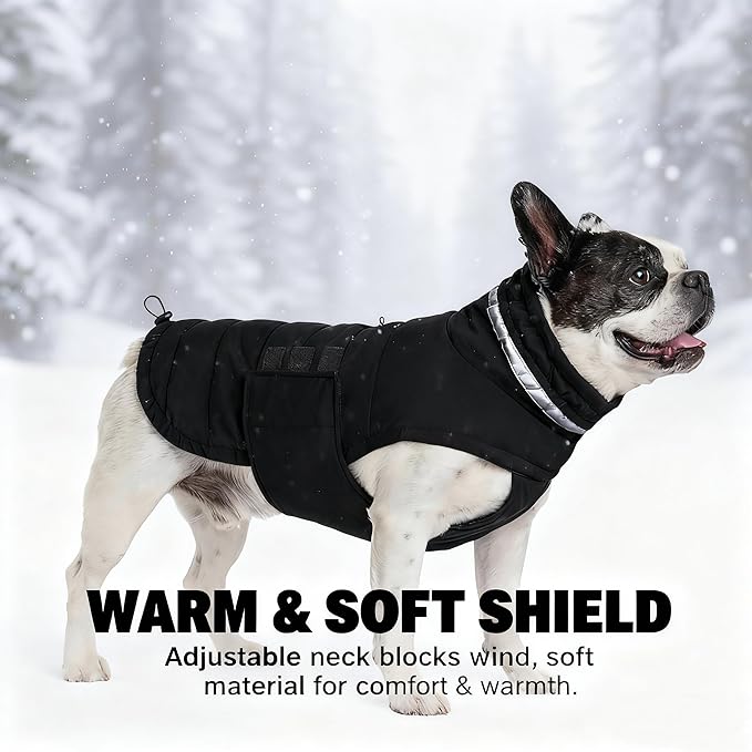 Dog Coat, Waterproof Winter Jacket, Warm Windproof Jacket, Reflective Adjustable Turtleneck Coats for Small Dogs with Hook & Loop - Black - S