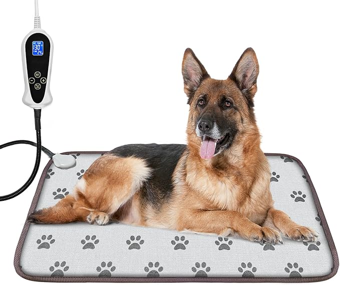 Bestio 34 × 21 in Large Dog Heating pad,Upgraded Smart Thermostat Switch Heated Dog Bed with Normally ON Function (1-24 Hours) - Paw