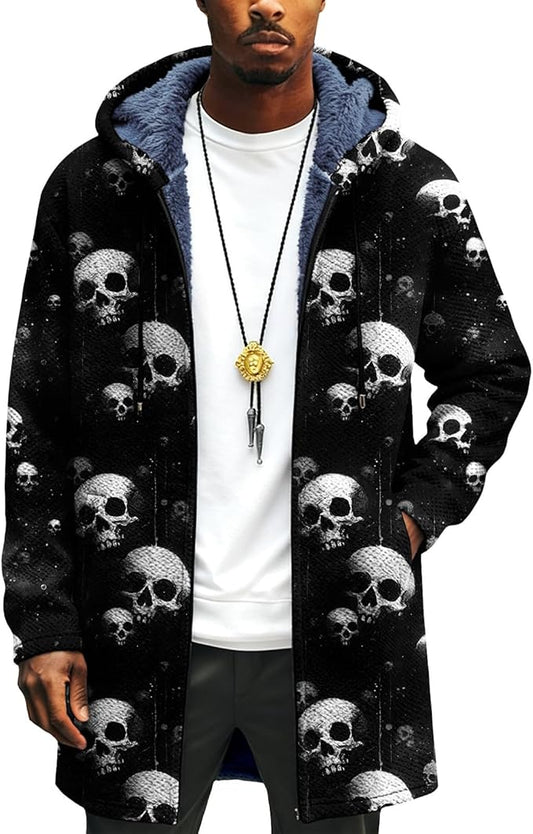 LIZALIG Long Hooded Cardigan Men Japanese Art Style Fashion Cool Graphic Coats Winter Warm Lined Fleece Jacket