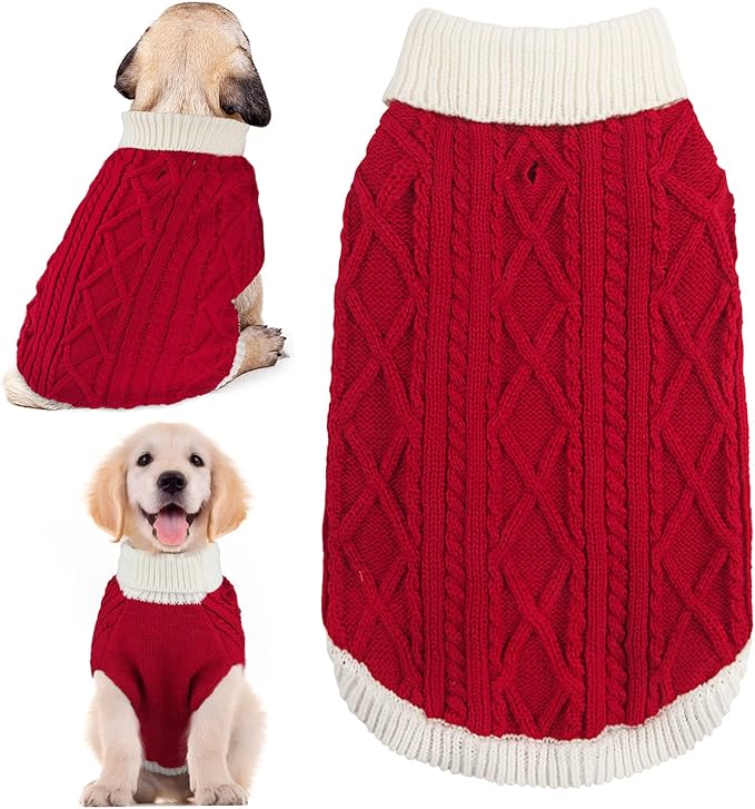 Small Dog Sweaters with Leash Hole Turtleneck Dog Sweaters Knitwear Boys Girls Warm Soft and High Stretch Pet Clothes for Fall Winter，Pet Shirts for Kitten Puppy Red Small