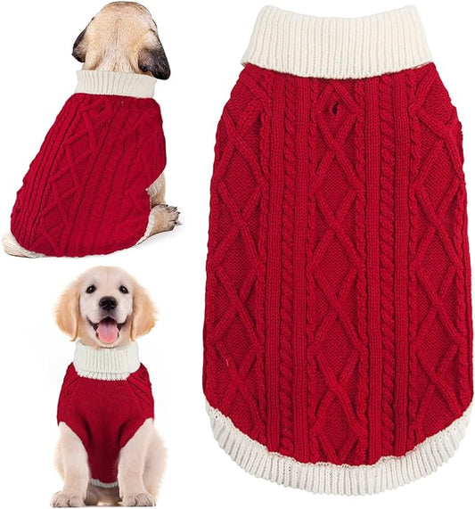 Small Dog Sweaters with Leash Hole Turtleneck Dog Sweaters Knitwear Boys Girls Warm Soft and High Stretch Pet Clothes for Fall Winter，Pet Shirts for Kitten Puppy Red Small