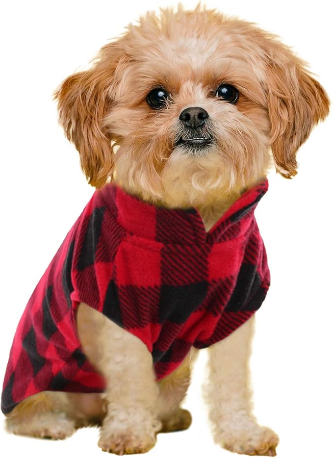KAMA BRIDAL Spring Autumn Winter Coat Pullover Fleece Vest for Cats Small and Medium Dogs Thin Sweater Red & Black Plaid (Red, XXXS)