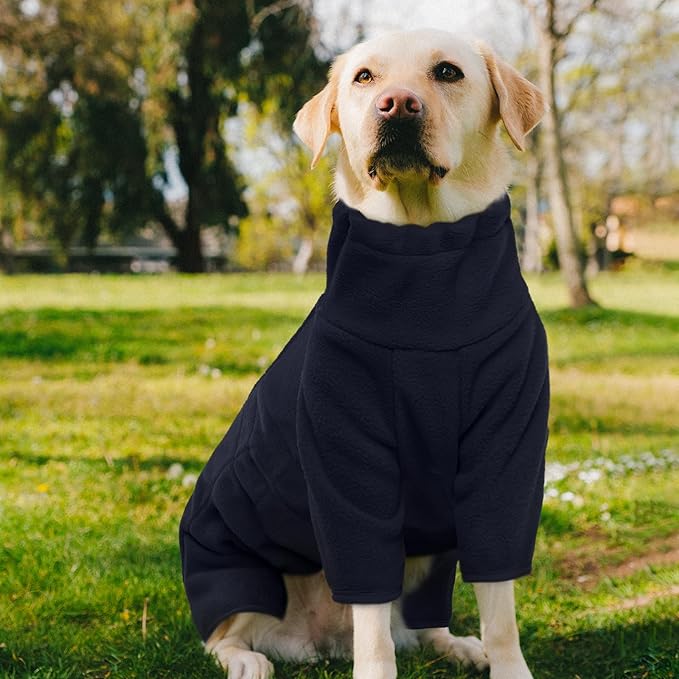 ROZKITCH Dog Fleece Jacket, Pet Windproof Warm Cold Weather Jacket Vest Cozy Jumpsuit Apparel Outfit Clothes for Medium Large Dog Walking Hiking Sleep Blue XL