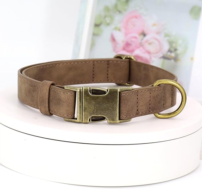 Didog Soft PU Leather Dog Collar, Stylish Quick Released Dog Collar for Large Dogs, Easy Clean Adjustable Pet Collar for Daily Walking, Brown, XL Fit 17-27" Neck