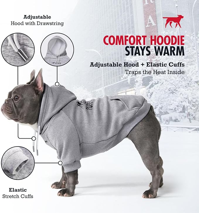 Tuff Pupper Dog Hoodie | Premium Quality 100% Organic Cotton | Ultra Soft Interior for Superior Comfort | Elastic Cuffs & Drawstring for Warmth | Stretch Fit Suitable for All Breeds (Gray, XL)