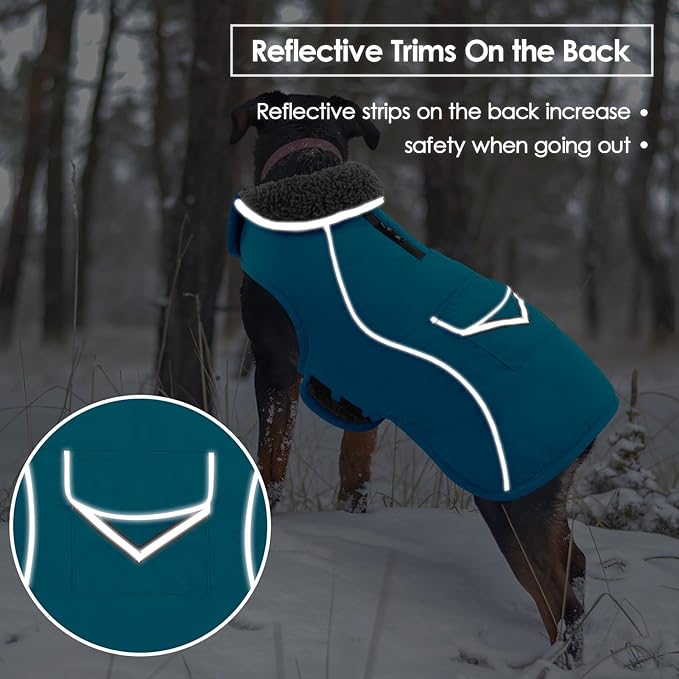 SUNFURA Dog Coat, XXXL Dog Winter Jacket, Reflective Fleece Snow Coat with Furry Collar, Waterproof Pet Puffer Jacket for Great Dane Extra Large Dogs, Turquoise 3XL