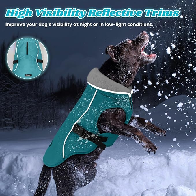 EMUST Dog Winter Coat, Thick Windproof Pet Jacket Winter, Pet Cold Weather Coats for Small/Medium/Large Dog, Turquoise, XXL