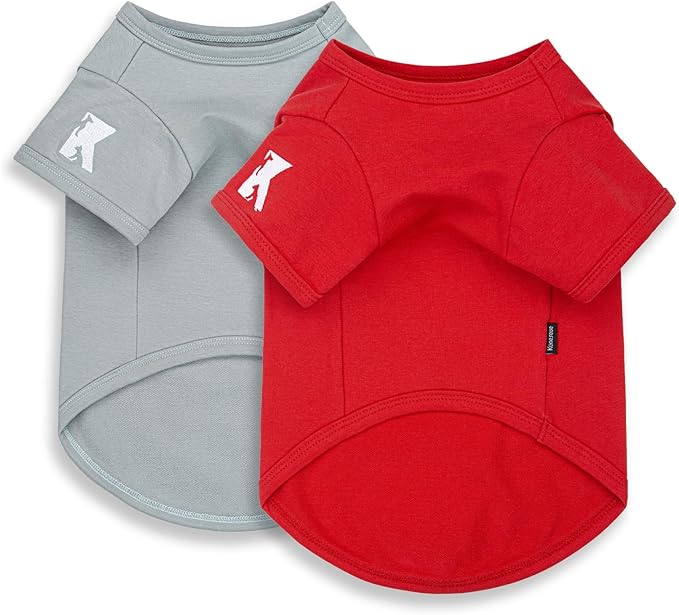 Koneseve Dog Shirt Breathable Cotton Stretchy Clothes for Small Pets 2-Pack Sunny Red & Smoky Blue S