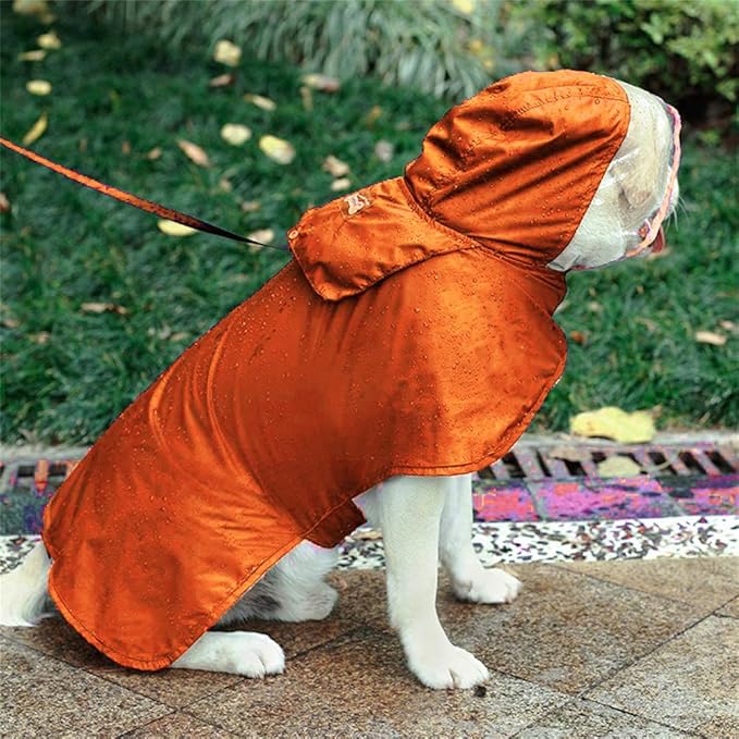 Pet Raincoat Packable Hooded Dog Rain Jacket Reflective Strips Lightweight Adjustable Poncho for Small Medium Large Dogs Orange XX 3XL (Back:28 Inches)
