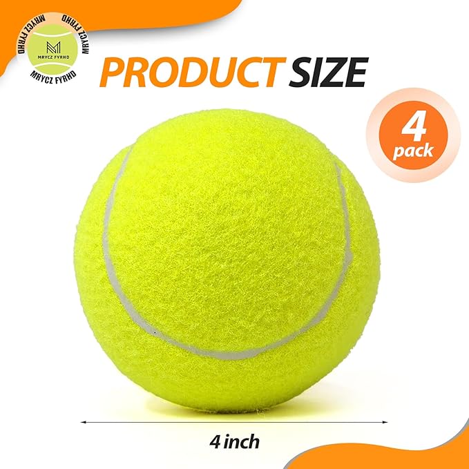 Tennis Ball Dog Toys 4 Pack - Giant 4-Inch Durable and Safe Fetch Tennis Ball for Dogs with Mesh Bag, Large Dog Tennis Balls Perfect for Indoor and Outdoor Interactive Play(Multicolor)