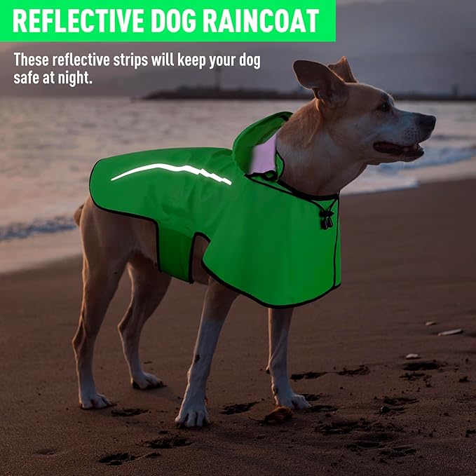 Flashseen Dog Rain Coat, Waterproof Dog Raincoat with Removable Hoodie, Pet Rain Jacket with Reflective Strip, Adjustable Lightweight Dog Hooded Raincoats for Large Dogs