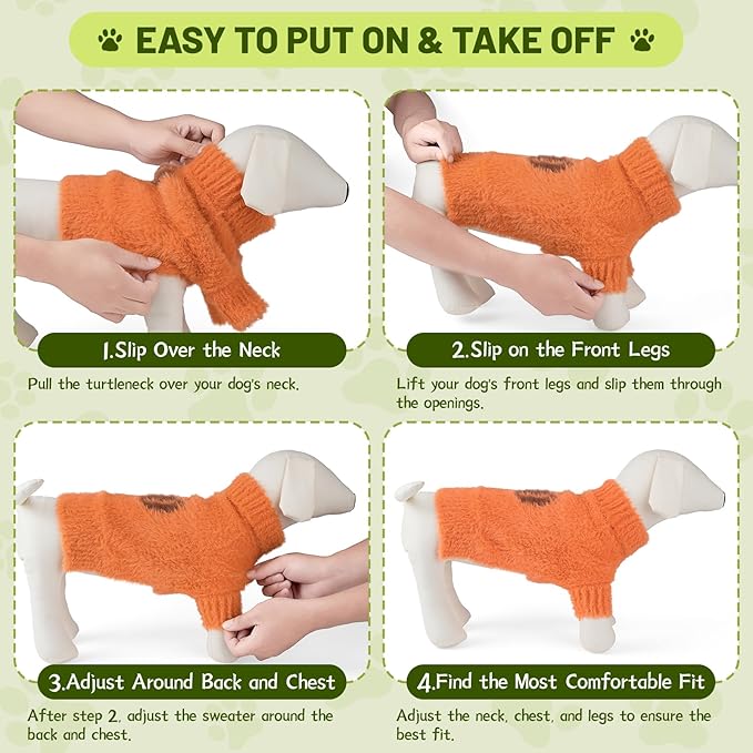 Small Dog Furry Pullover Sweater, Classic Turtleneck Dog Clothes for Cold Weather Cute Warm Pet Clothes for Chihuahua, Bulldog, Dachshund, Pug Orange Small