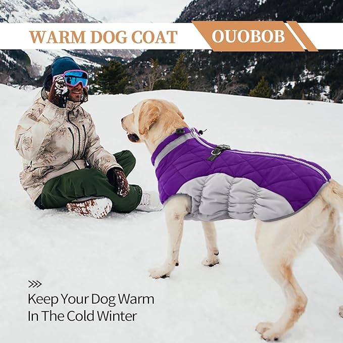 Dog Jackets for Medium Dogs,Medium Dog Coat,Warm Pet Winter Coat Zip Up Back,Waterproof Dogs Jacket with D-Ring,Pet Cold Weather Coats with Fleece Lined, Snowsuit Pug Boston Terrier,Purple,M