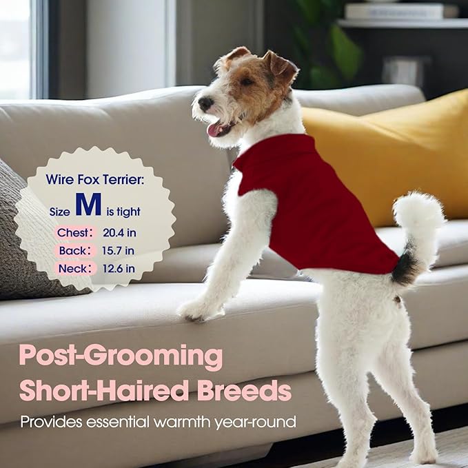 FUAMEY Dog Fleece Vest for Small Dogs,Warm Stretchy Dog Sweatshirts Pullover with Leash Hole Dogs Sweater Soft Pet Turtleneck Cozy Pet Vest Lightweight Sleeveless Red S