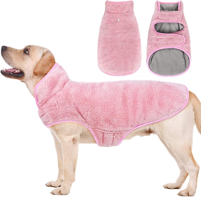 Malier Dog Winter Coat, Reversible Fleece Dog Cold Weather Coats, Windproof Warm Snow Puppy Jacket Vest Pet Clothes for Small Medium Large Dogs (Pink, XX-Large)