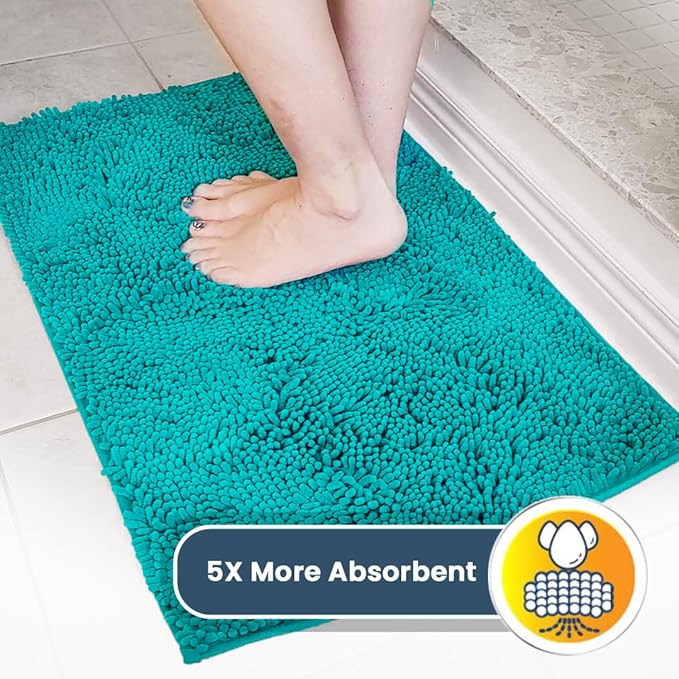 Muddy Mat® AS-SEEN-ON-TV Highly Absorbent Microfiber Door Mat and Pet Rug, Non Slip Thick Washable Area and Bath Mat Soft Chenille for Kitchen Bathroom Bedroom Indoor and Outdoor - Teal 24" x 96"