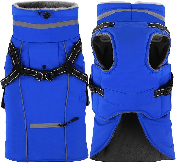 Doglay 2 in 1 Dog Coat with Harness Built-in, Waterproof Dog Winter Jacket with Pocket & Poop Bags, Reflective Adjustable Pet Winter Coat for Small, Medium, Large Dogs