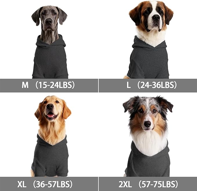 Basic Dog Hoodie Sweatshirts, Pet Clothes Hoodies Sweater with Hat and Leash Hole, Soft Cotton Outfit Coat for Large Medium Small Dogs, Dark Grey (Medium)