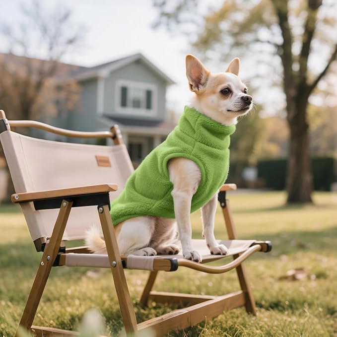 Idepet Dog Fleece Vest Sweater Zip Up Warm Pullover Dogs Jacket with D-Ring Leash Winter Cold Weater Coat Pet Sweatershirt Clothes Hoodie for Small Medium Dogs Boy Girl(Green,XXL)