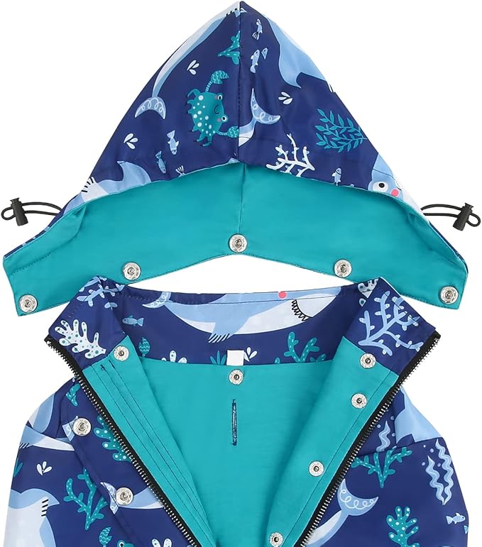 HDE Dog Raincoat Poncho Double Layer Zip Rain Jacket with Removable Hood, Leash Hole for Small to 3XL Dogs and Puppies Sharks - XL