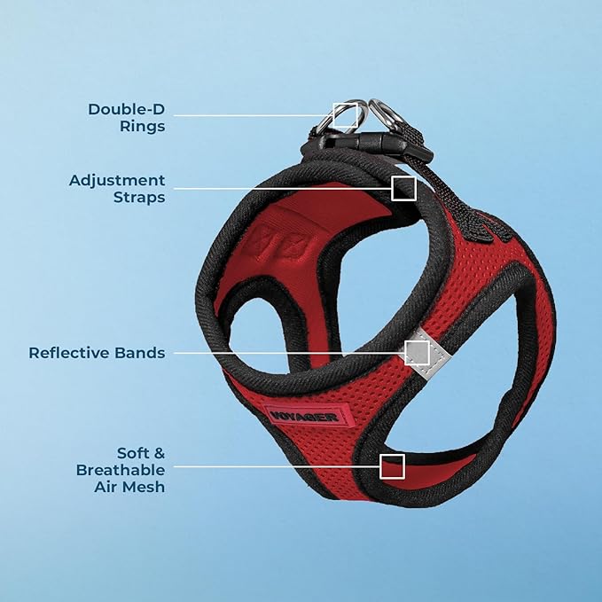Best Pet Supplies Voyager Step-in Air Harness - All Weather Mesh, Reflective, No Pull Harness for Dogs, Cats - Secure with Hook & Loop Fastener, Buckle, Double D-Rings - Red/Black Trim, XXS
