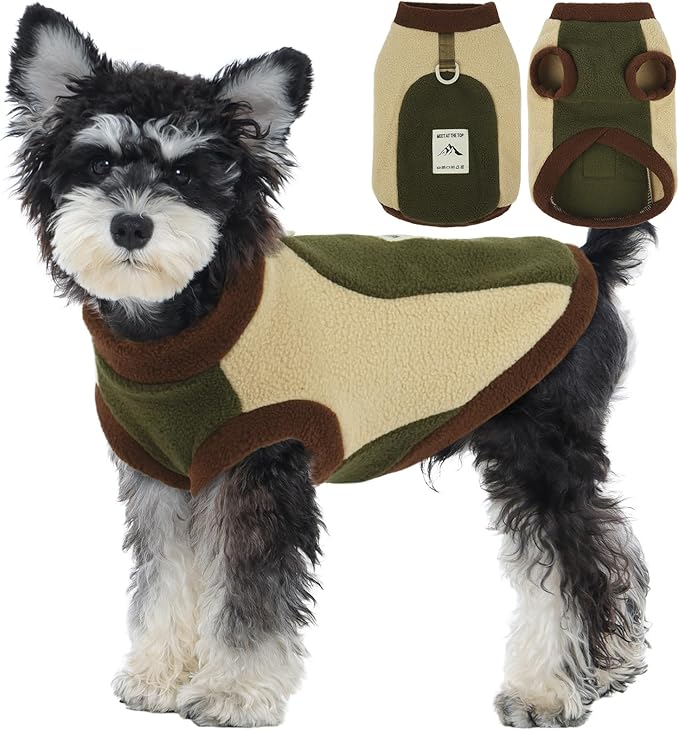 Winter Fleece Dog Vest, Soft & Warm, Walking & Hiking,Dogs Sweater with D-Ring for Leash, Stretchy Coats for Winter Fall Spring,Machine Washable,Army Green,Size L