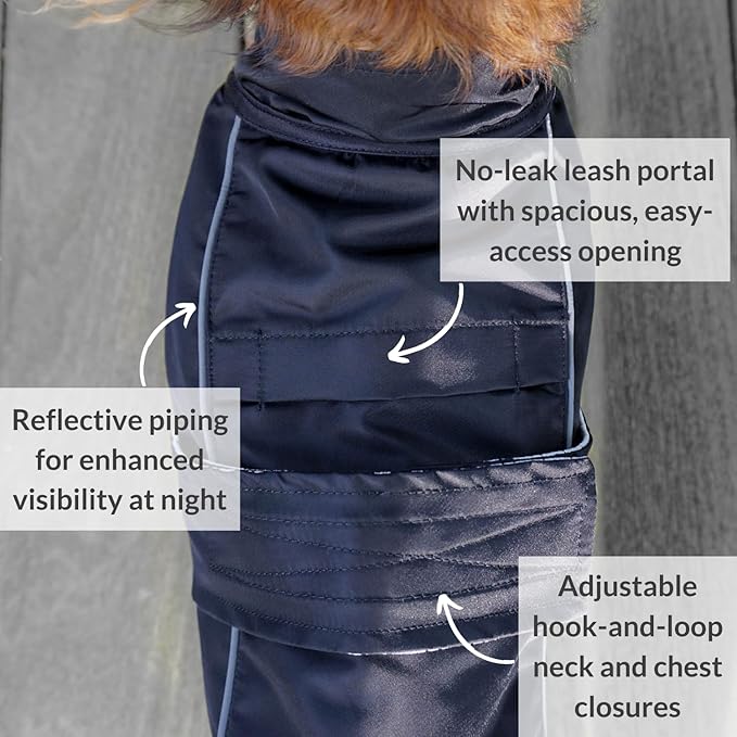 DJANGO Dog Jacket & Raincoat – Lightweight Water-Resistant Coat for Small, Medium & Long Dogs Like Dachshunds – Reflective, Adjustable Fit, Harness-Compatible & Easy-Access Harness Hole - Black, Large