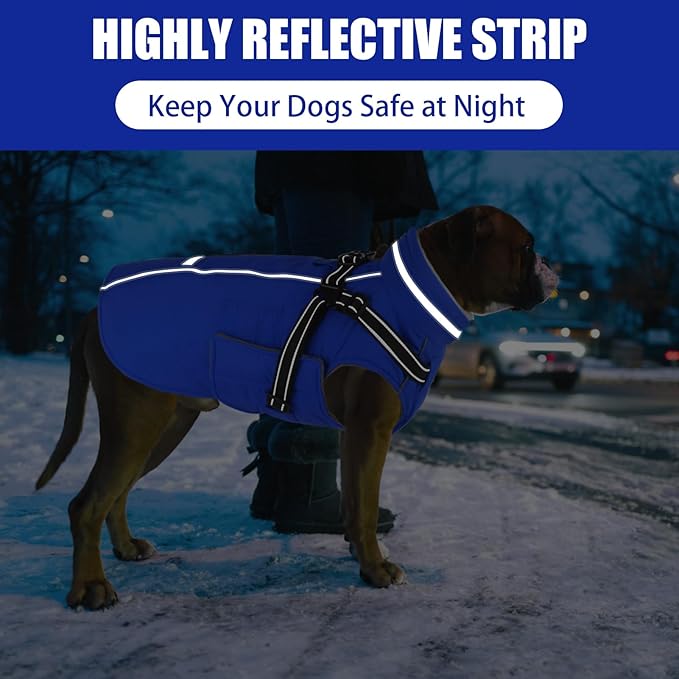 Doglay 2 in 1 Dog Coat with Harness Built-in, Waterproof Dog Winter Jacket with Pocket & Poop Bags, Reflective Adjustable Pet Winter Coat for Small, Medium, Large Dogs