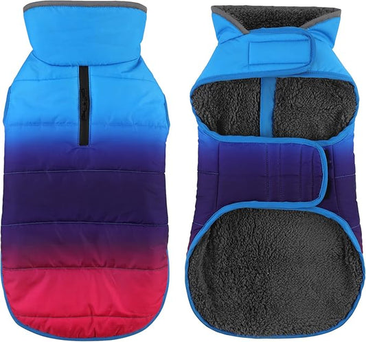 Dog Winter Coat, Waterproof Dog Jacket with Leash Hole, Reflective Adjustable Pet Snow Vest, Warm Fleece Sweater for Small Medium Large Dogs - Gradient Blue, XS