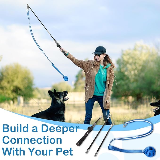 Flirt Pole for Dogs Interactive Dog Pole Toy for Large Medium Small Dogs, Dog Teaser Pole for Tug of War, Flirt Pole with Lure Ball (Standard&Extended Pole+Tensile Rope)